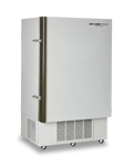 White so-low brand deep freezer with a tall, rectangular design and metallic handle.