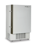 White so-low brand deep freezer with a tall, rectangular design and metallic handle.